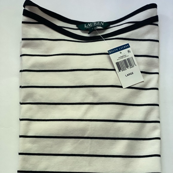 RALPH LAUREN Size M White Navy Stripe Boat Neck Casual Top